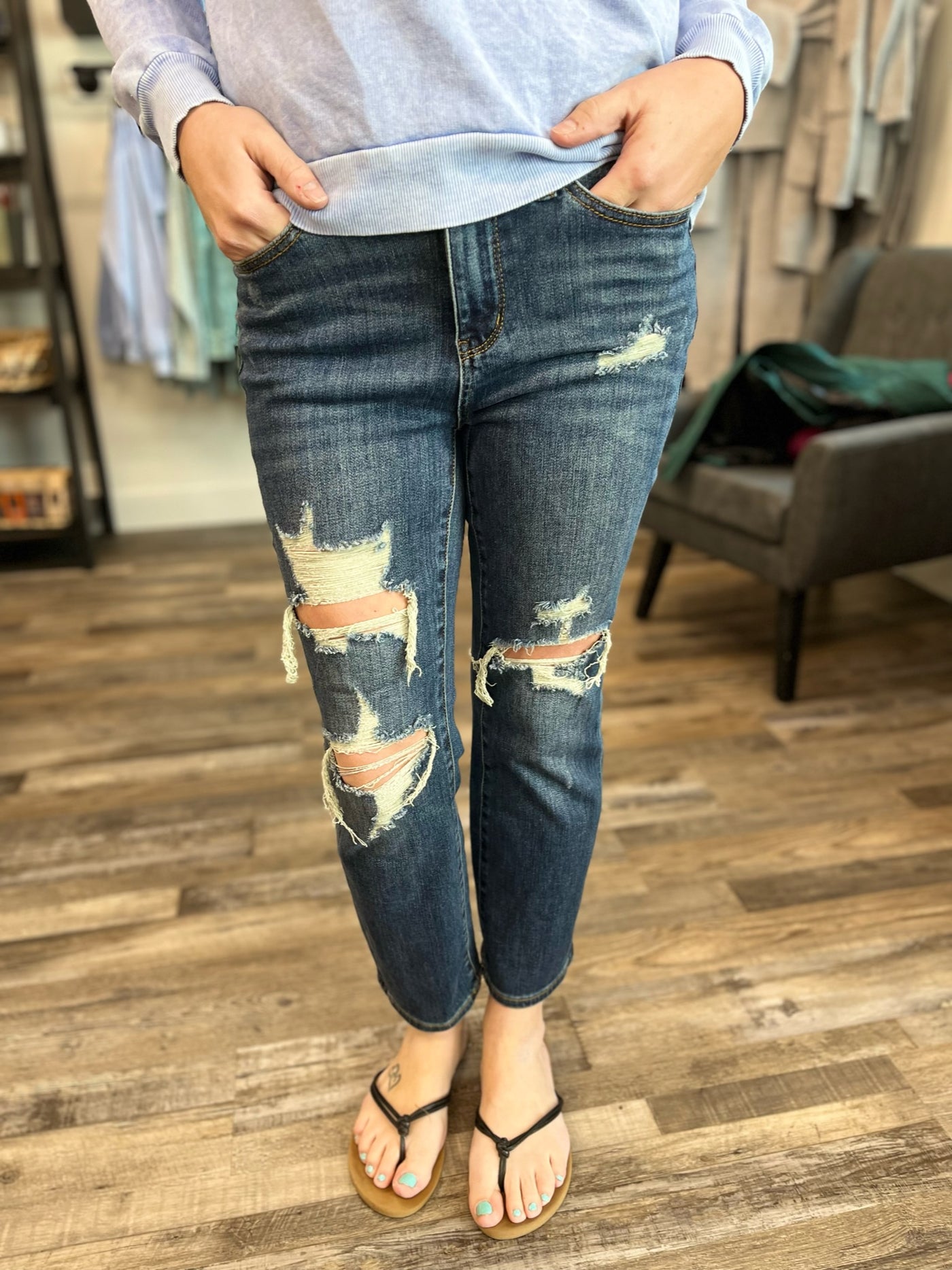 Benny Dark Wash Distressed Straight Leg Judy Blue Jeans - Rose Grace Boutique 
