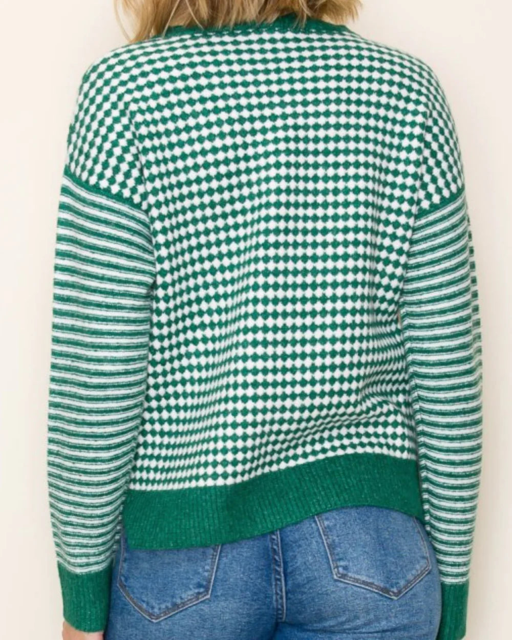 Checker Board and Stripe Mix Media Sweater