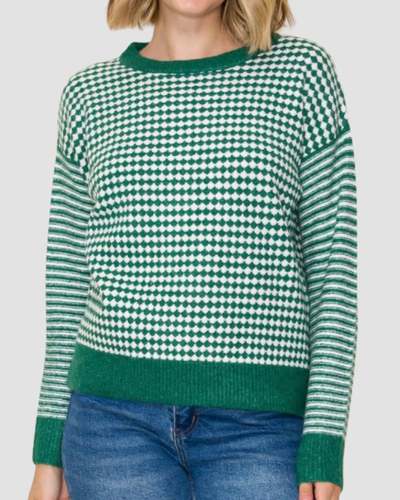 Checker Board and Stripe Mix Media Sweater