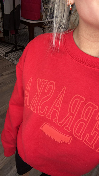 Red Nebraska Puff Crewneck Sweatshirt