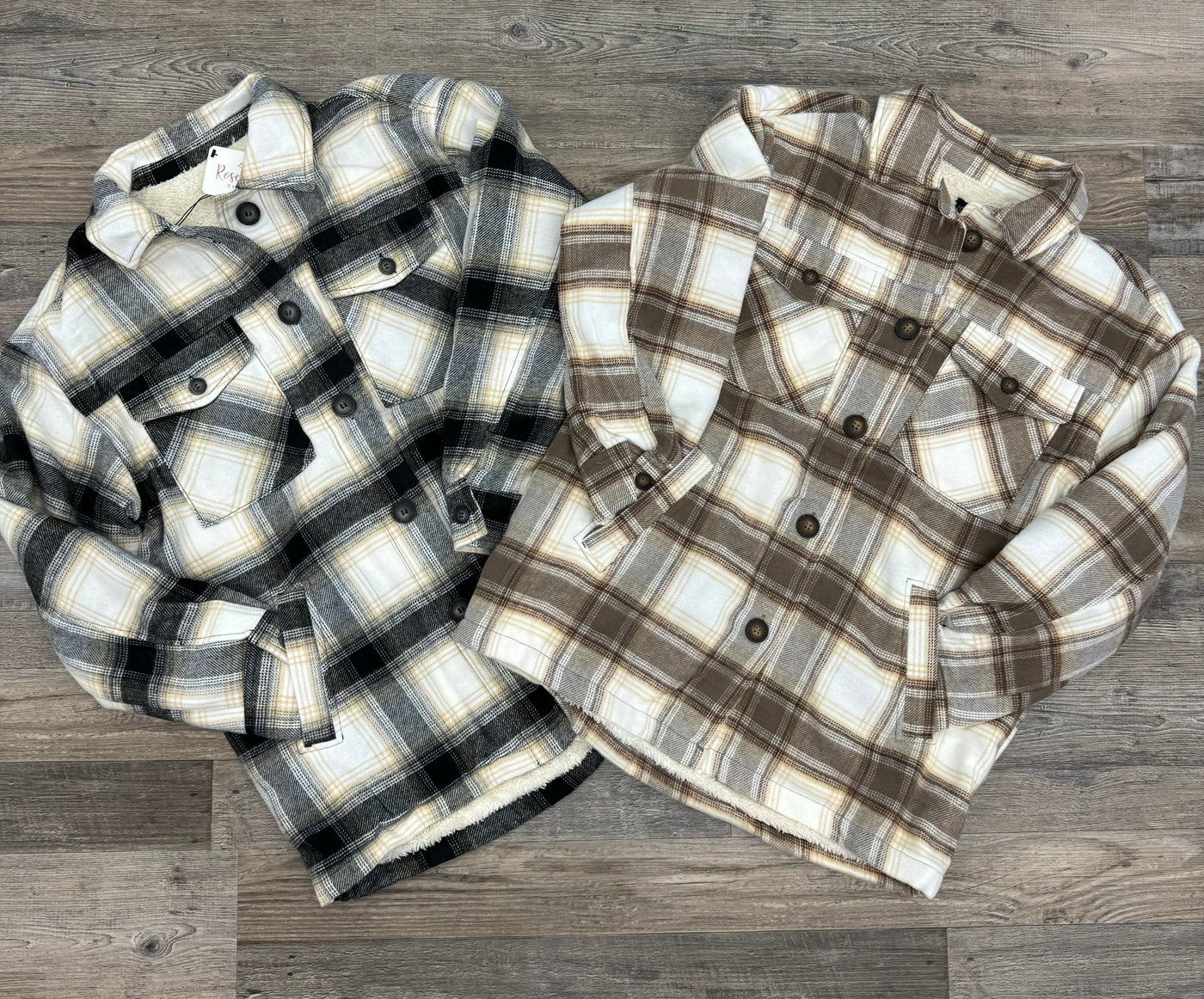 Plaid Button Down Shacket with Sherpa Lining