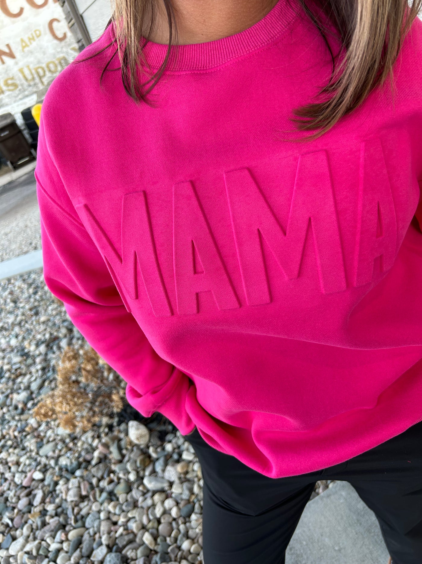 Hot Pink MAMA Embossed Sweatshirt