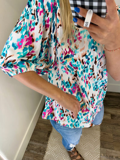 Hartley Abstract Mock Neck Blouse