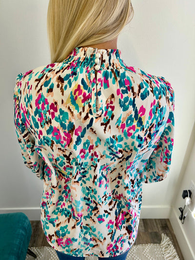 Hartley Abstract Mock Neck Blouse