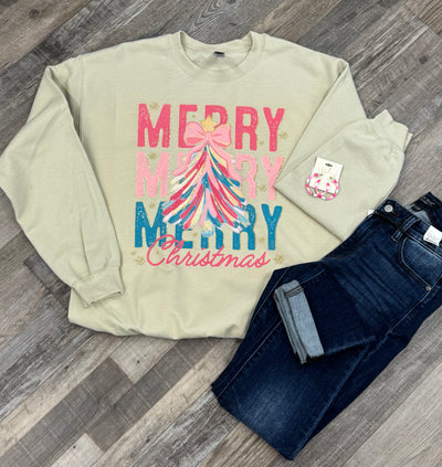 Merry Christmas Shirt, Glitter Xmas Tree Crewneck
