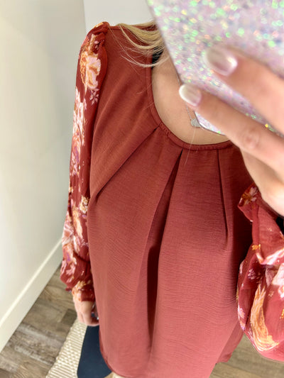 Marsala Long Sleeve Pleated Neck Top