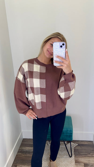 Mocha Plaid and Solid Mixed Sweater