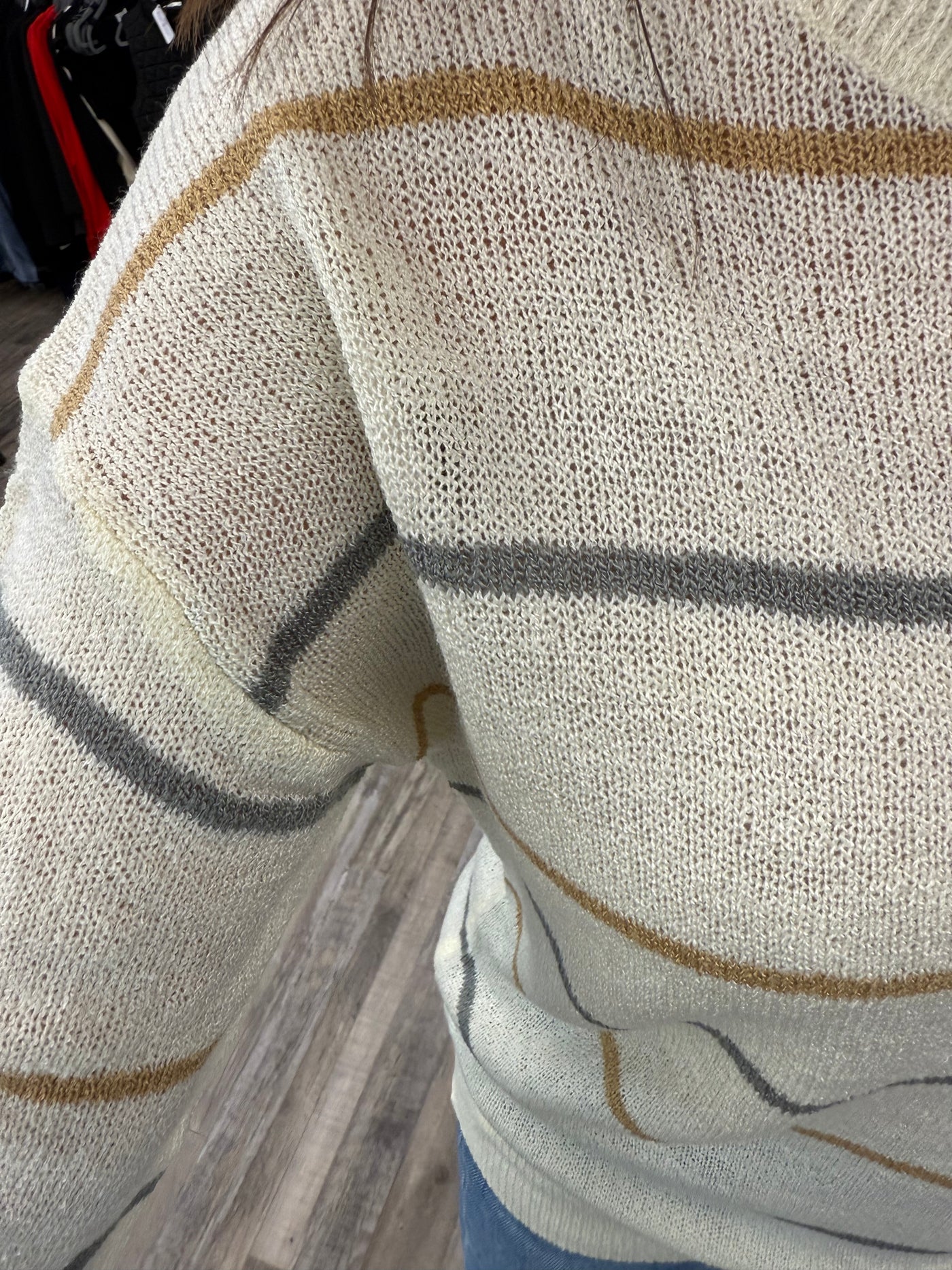 Striped Ribbed Edge Drop Shoulder Sweater