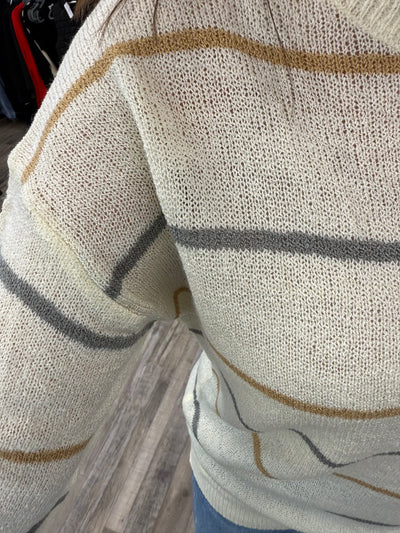 Striped Ribbed Edge Drop Shoulder Sweater