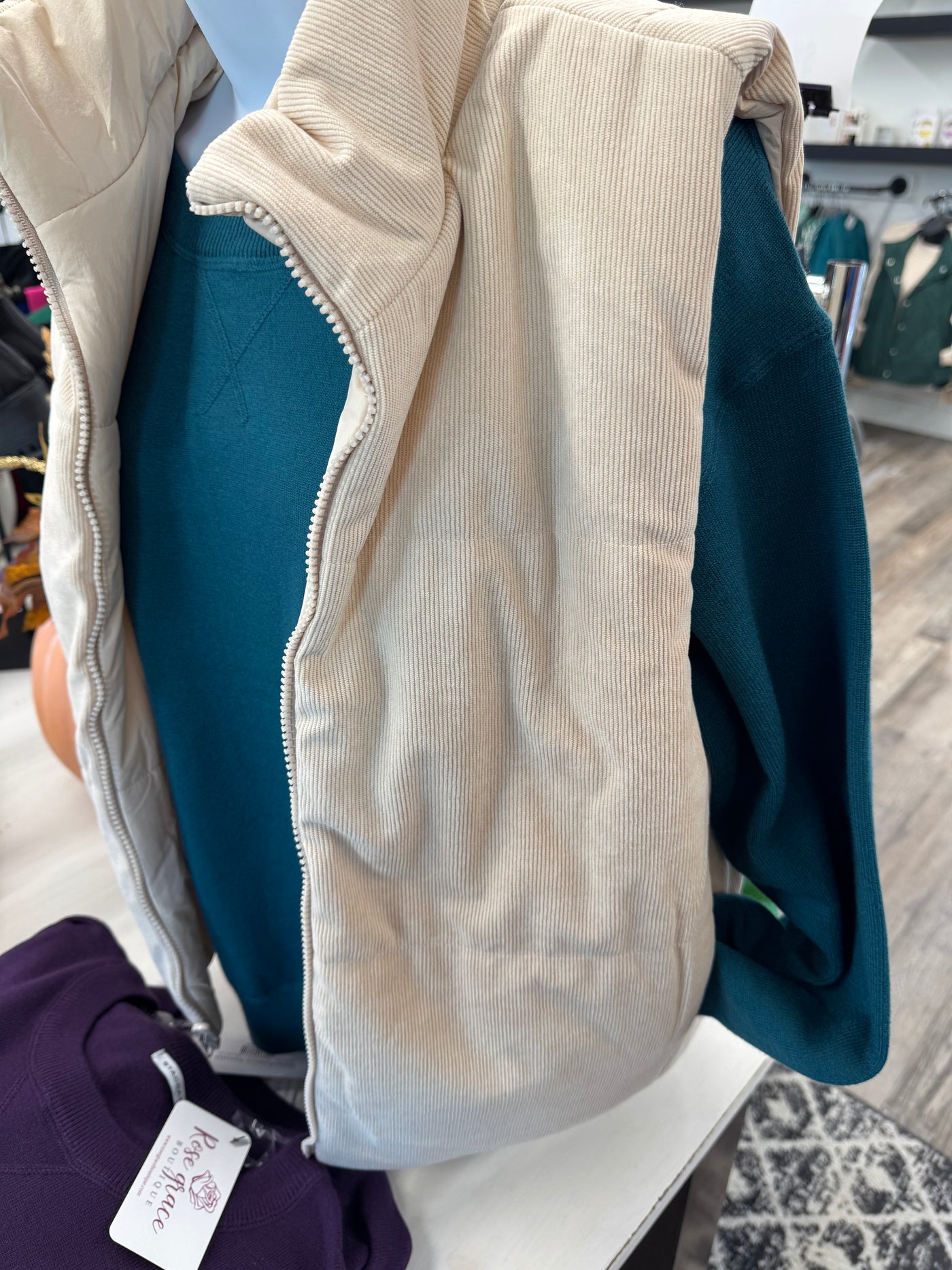 Oatmeal Reversible Corduroy Puffer Vest