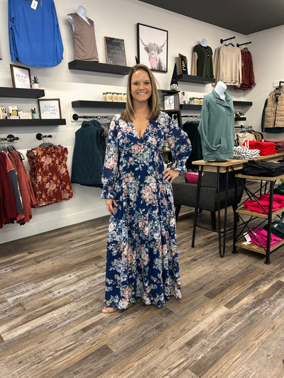 Navy Floral Printed Maxi Dress