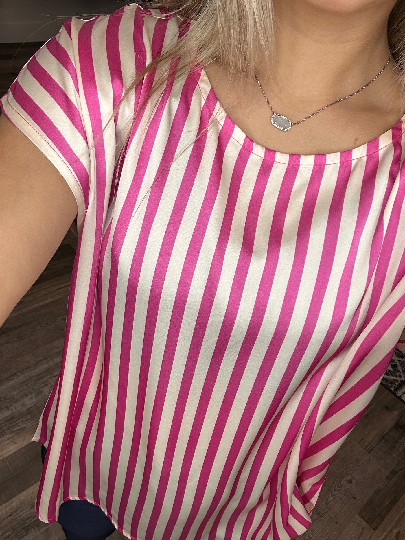 Hot Pink Striped Cap Sleeve Blouse