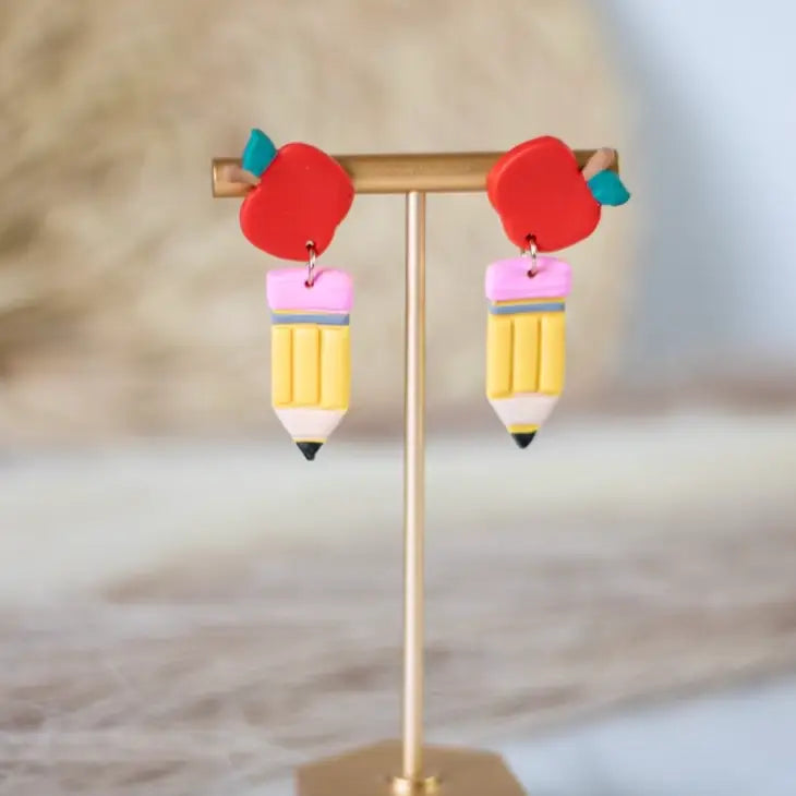 Pencil Apple Dangle Earrings - Rose Grace Boutique 