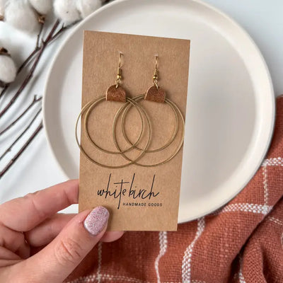 Distressed Brown Leather Double Circle Earrings