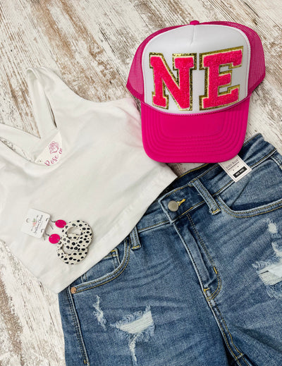 Hot Pink NE Trucker Hat - Rose Grace Boutique 