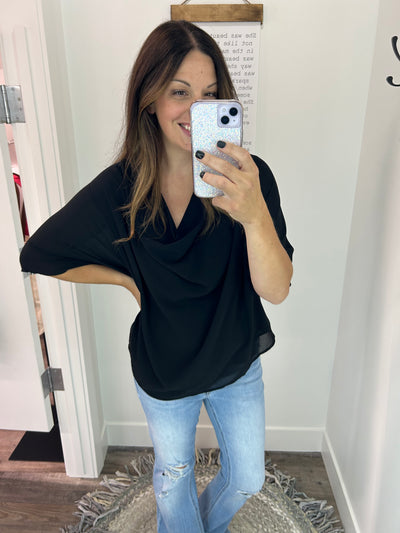 Black Loose Fit Woven Blouse - Rose Grace Boutique 
