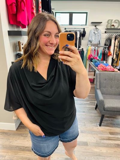 Black Loose Fit Woven Blouse - Rose Grace Boutique 