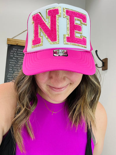 Hot Pink NE Trucker Hat - Rose Grace Boutique 