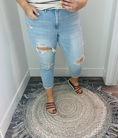 Ella Light Wash Distressed Boyfriend Fit Judy Blue Jeans