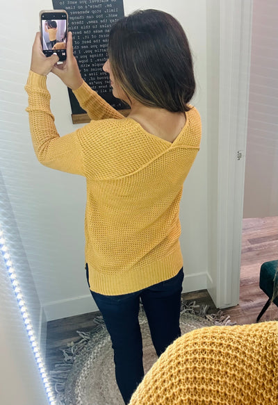 Mustard Textured Side Slit Pullover Sweater