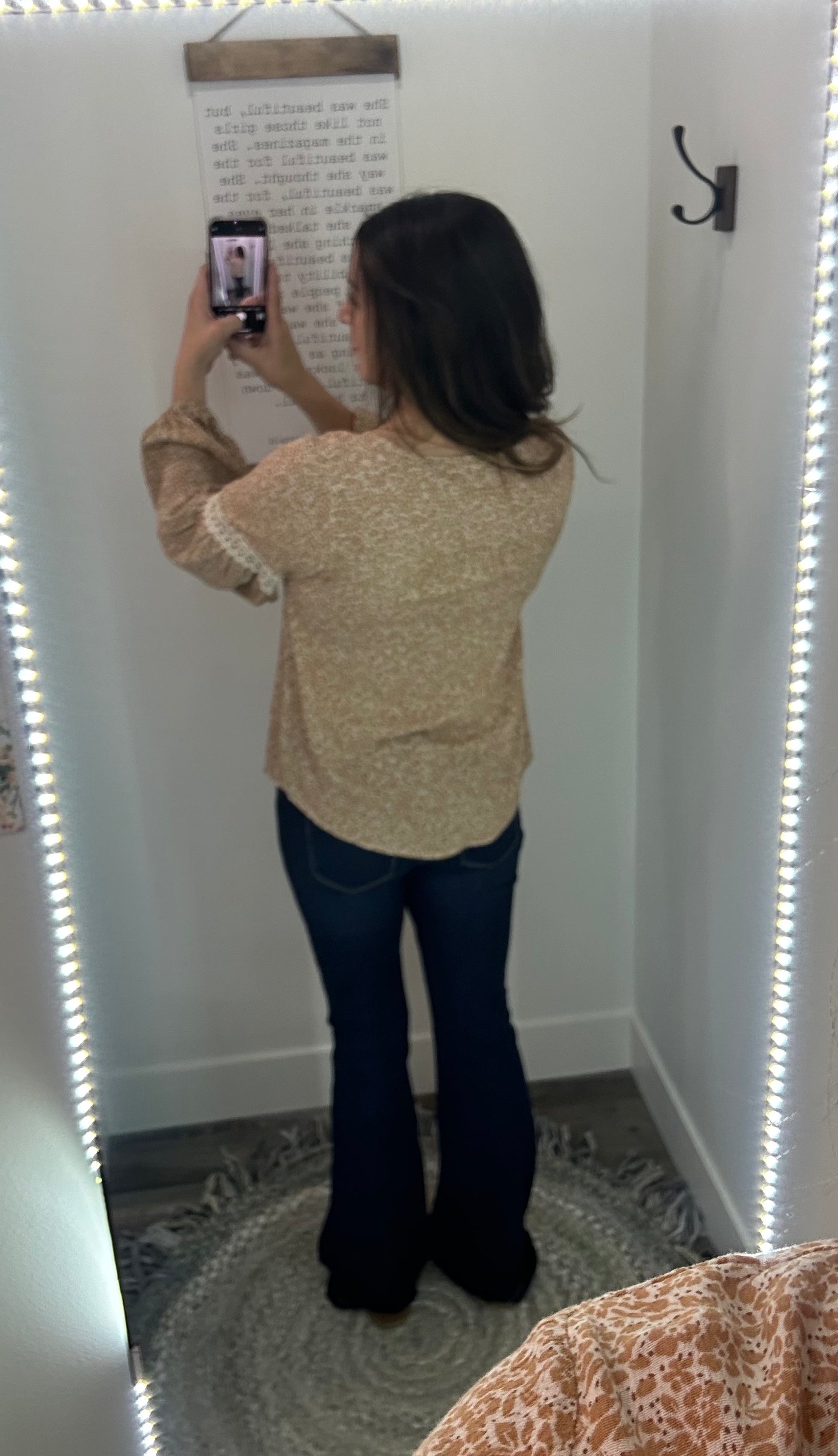 Caramel Floral Drawstring Long Sleeve Blouse - Rose Grace Boutique 