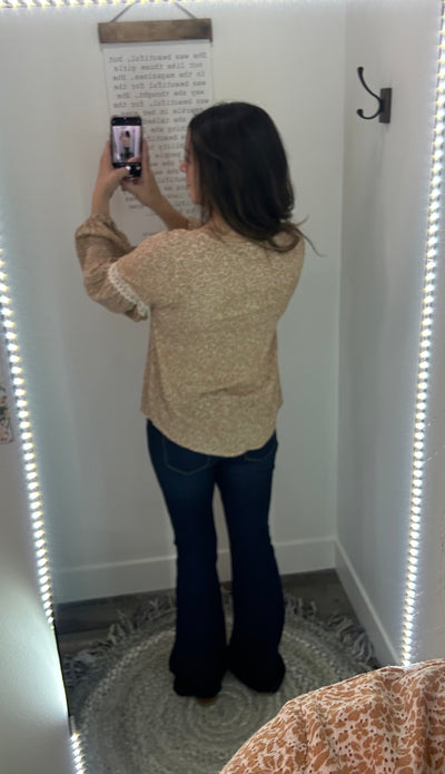 Caramel Floral Drawstring Long Sleeve Blouse - Rose Grace Boutique 
