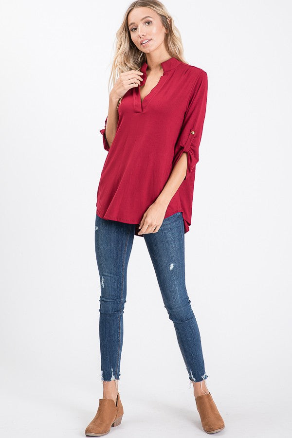 Solid Plus 3/4 Collared Top