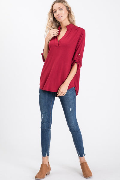 Solid Plus 3/4 Collared Top