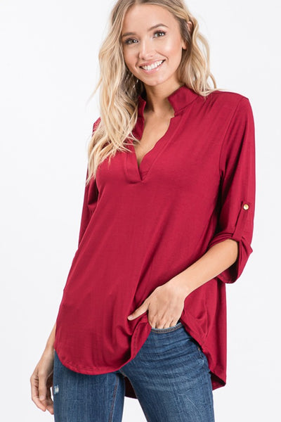 Solid Plus 3/4 Collared Top