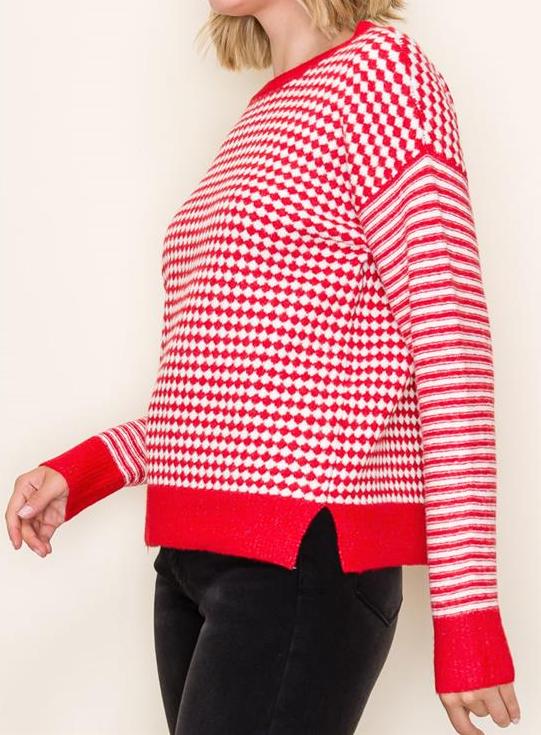 Checker Board and Stripe Mix Media Sweater