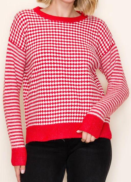 Checker Board and Stripe Mix Media Sweater