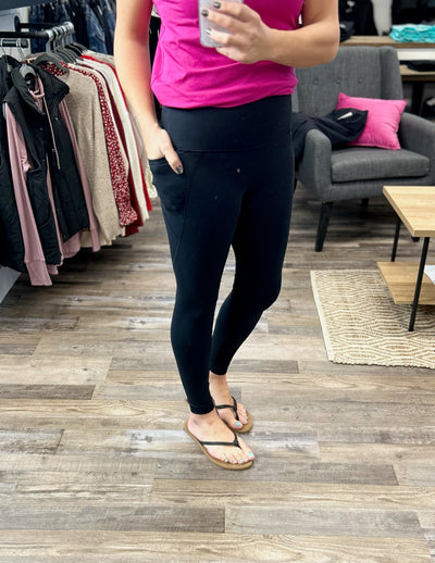 Black Tapered Band High Waist Leggings - Rose Grace Boutique 
