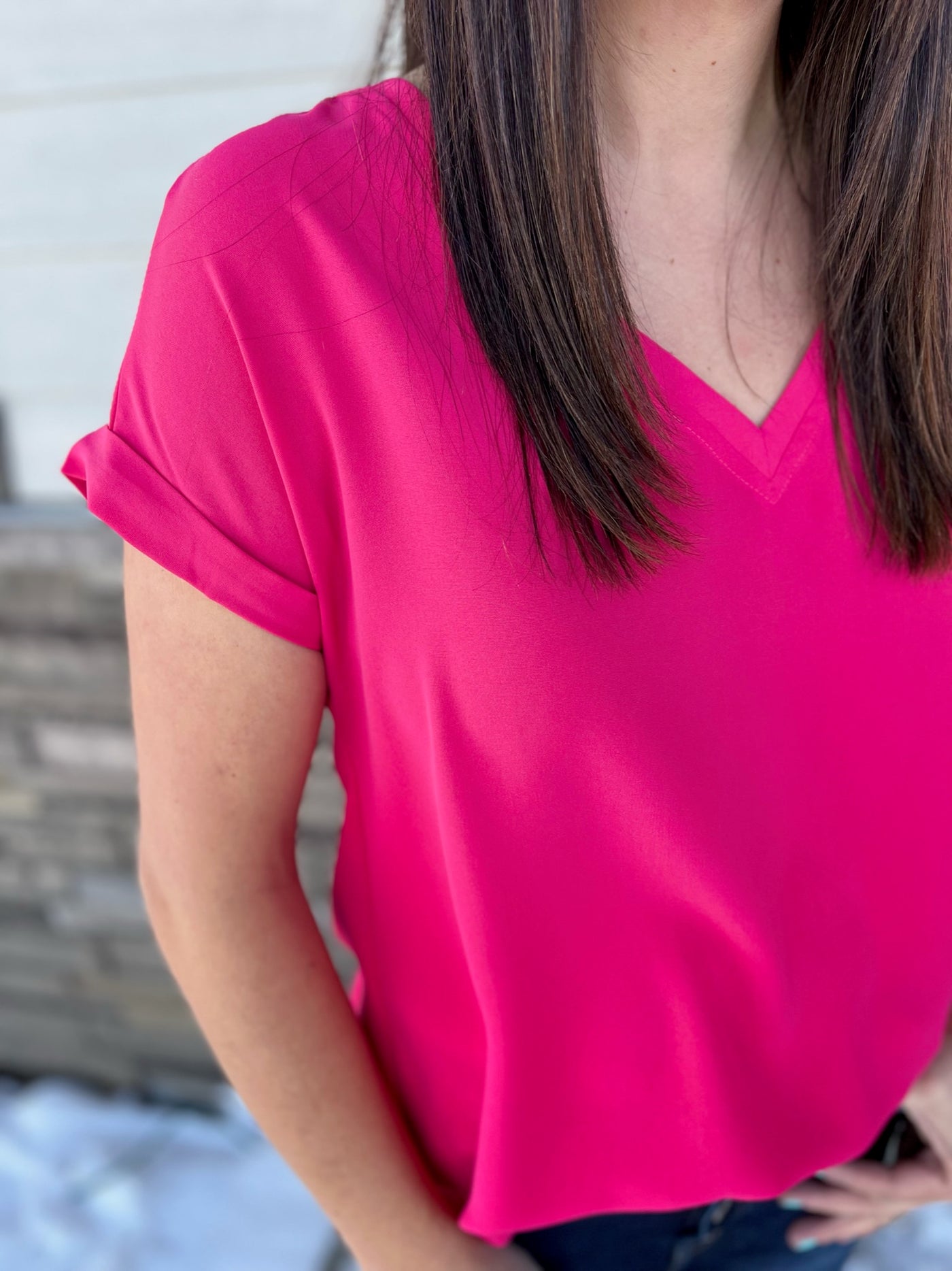 Hot Pink Lacy Short Sleeve Top - Rose Grace Boutique 