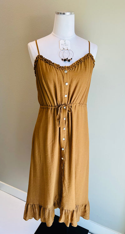 Copper High Low Button Up Ruffle Dress - Rose Grace Boutique 