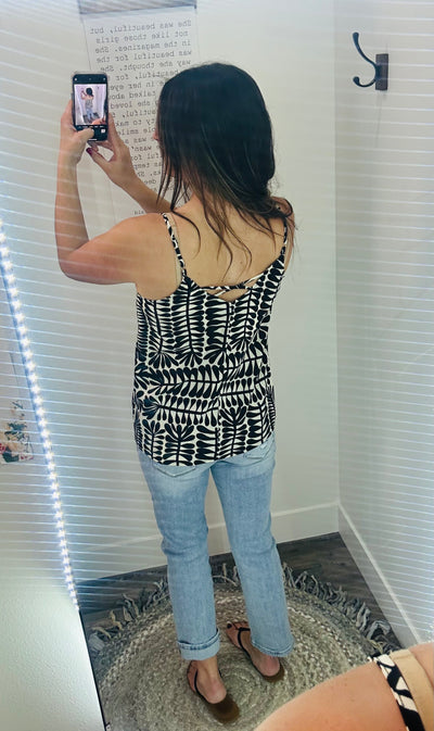 Ivory & Black Geo Print Sleeveless Top - Rose Grace Boutique 