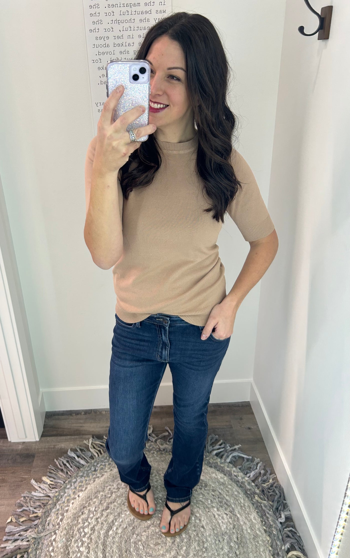 Taupe Short Sleeve Sweater Top - Rose Grace Boutique 