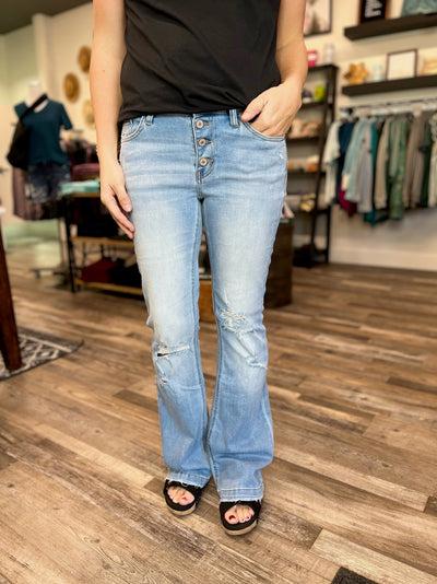 Hailey Mid Rise Distress Flare KanCan Jeans