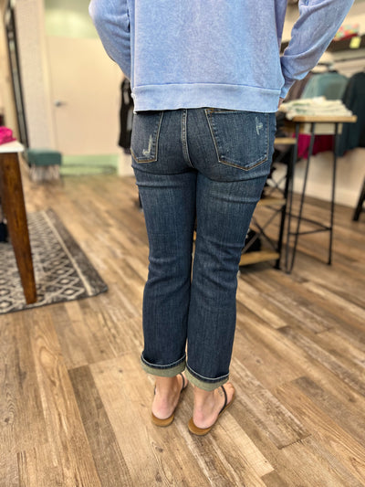 Benny Dark Wash Distressed Straight Leg Judy Blue Jeans - Rose Grace Boutique 