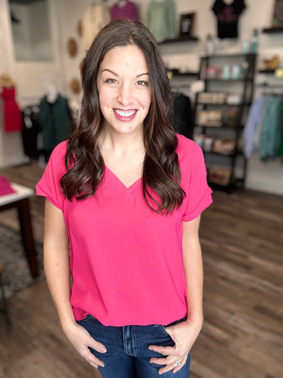 Hot Pink Lacy Short Sleeve Top - Rose Grace Boutique 