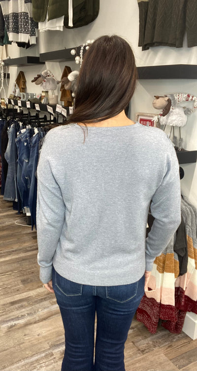 Grey Lace Trim Sweater - Rose Grace Boutique 