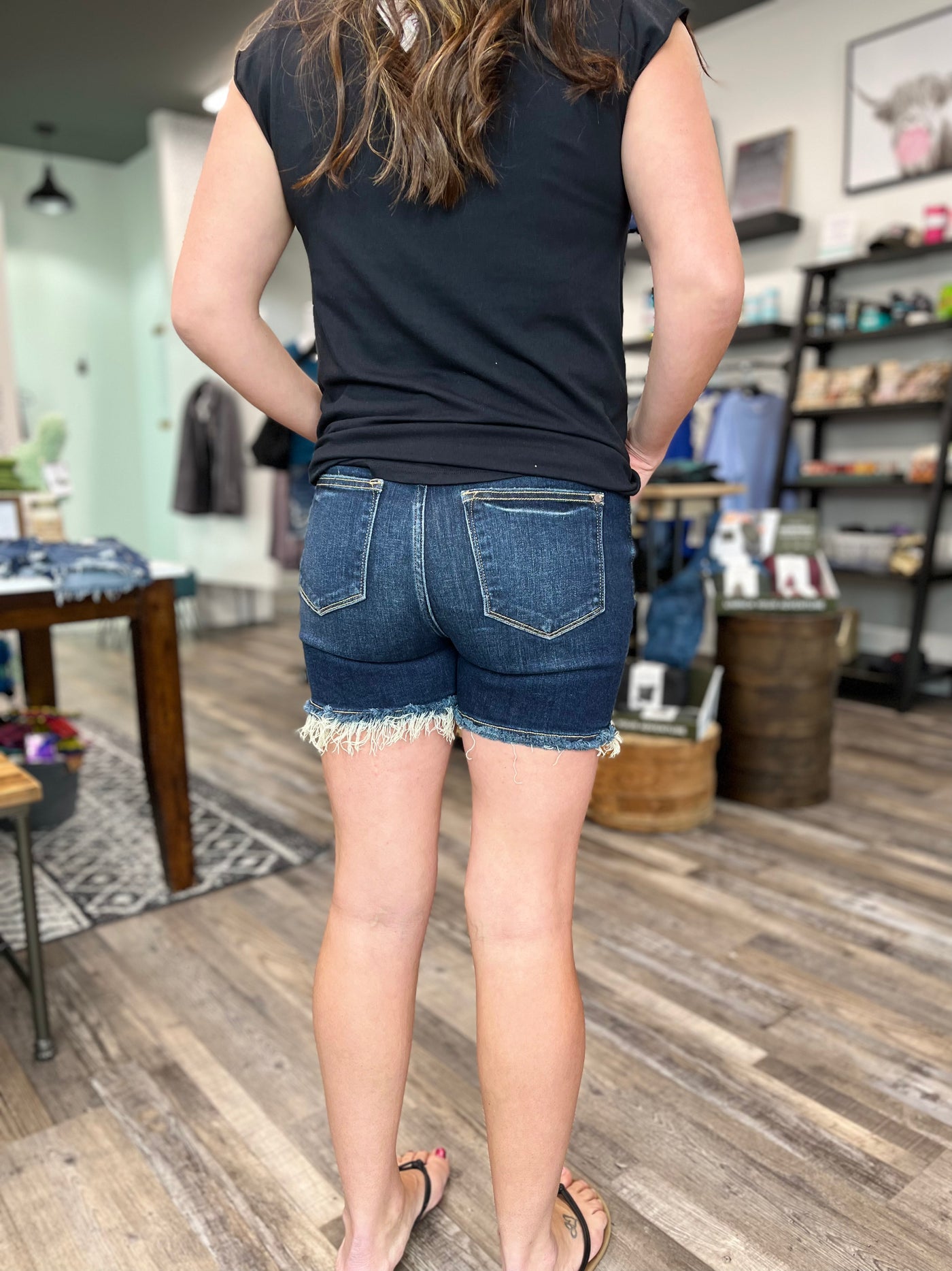 Cody Dark Wash Frayed Hem Judy Blue Denim Shorts - Rose Grace Boutique 