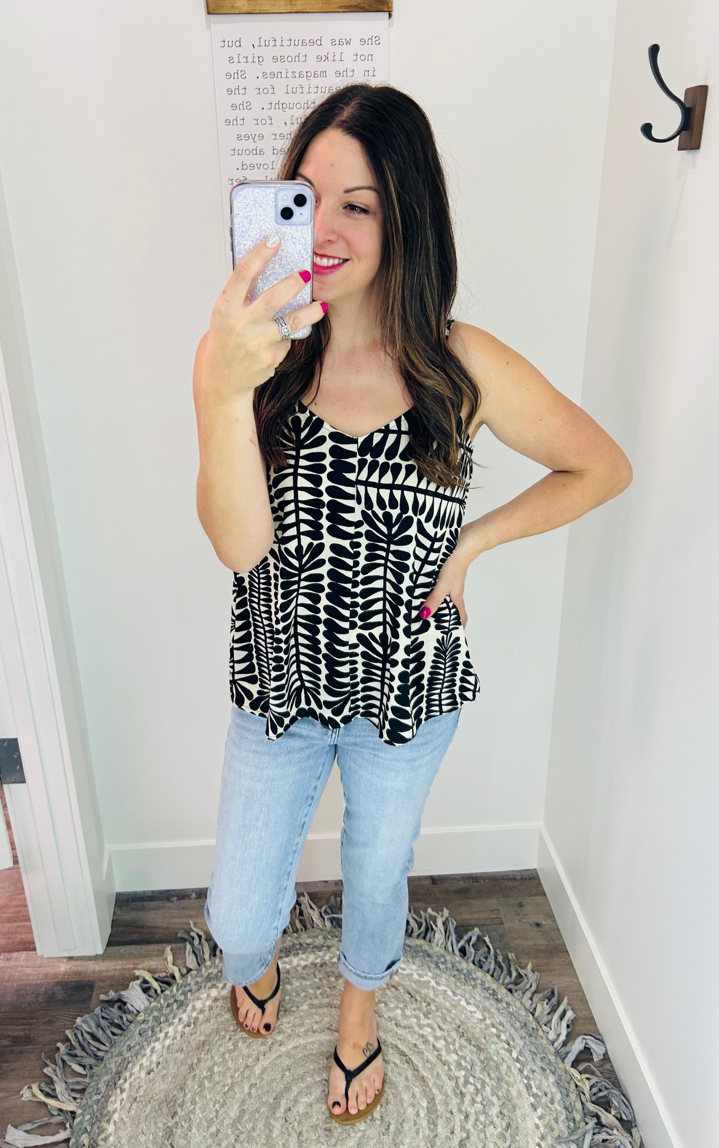 Ivory & Black Geo Print Sleeveless Top - Rose Grace Boutique 