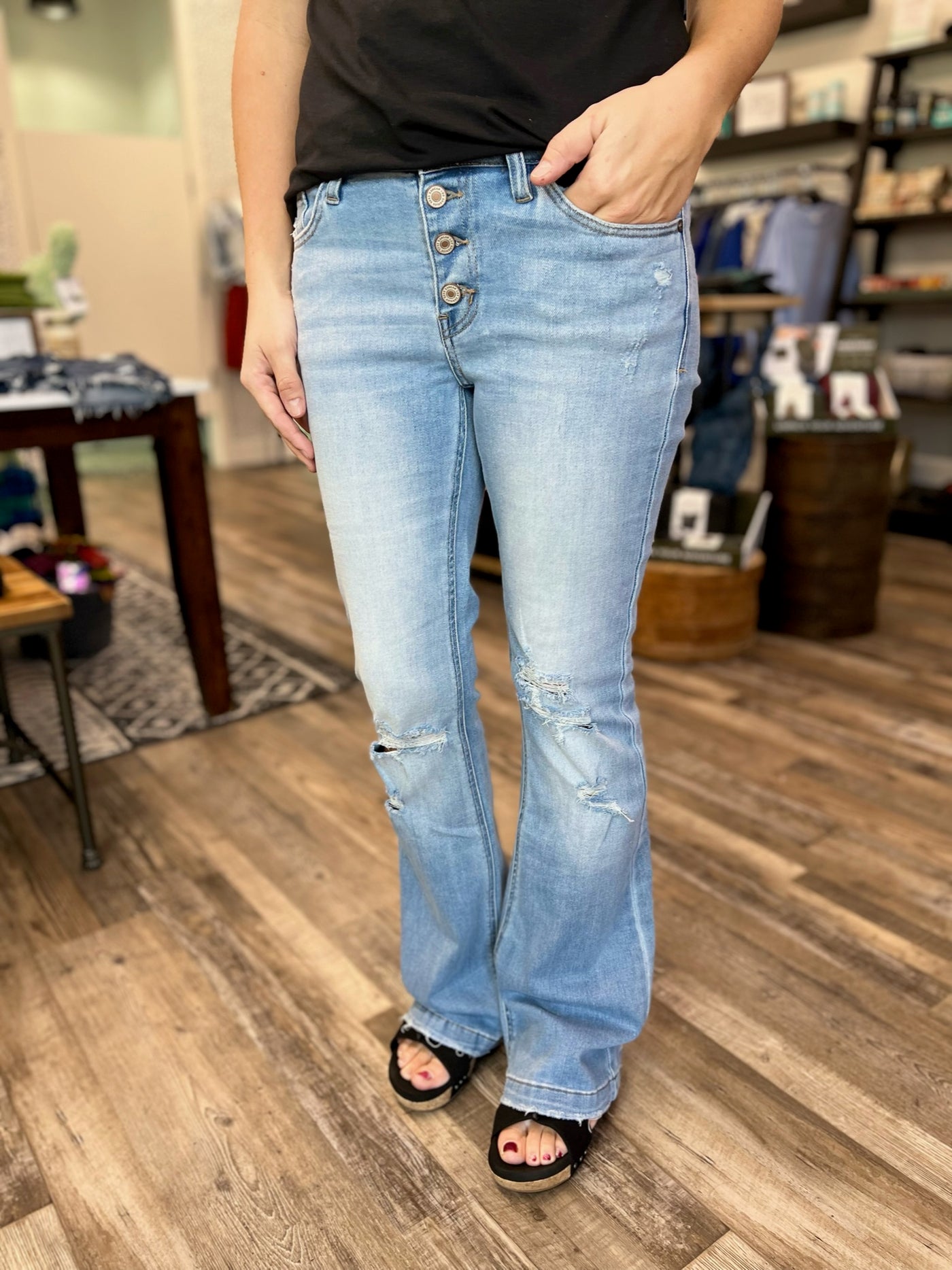 Hailey Mid Rise Distress Flare KanCan Jeans
