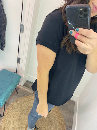 Black Oversized Vintage V Neck - Rose Grace Boutique 