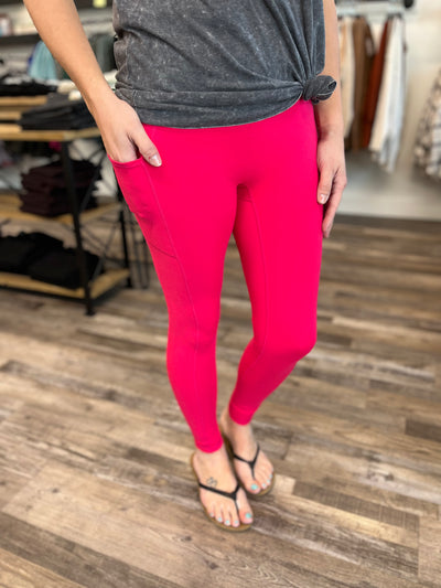 Rose High Waist Leggings with Pocket - Rose Grace Boutique 