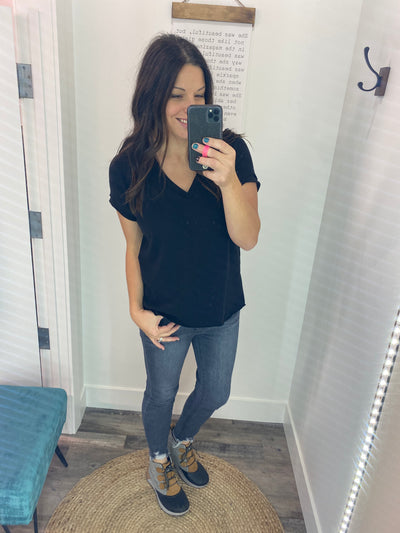 Black Oversized Vintage V Neck - Rose Grace Boutique 